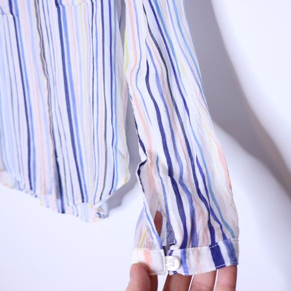 CLOTH & STONE Button Down Stripes Blouse Blue Lightweight Casual Women's M - Picture 4 of 14